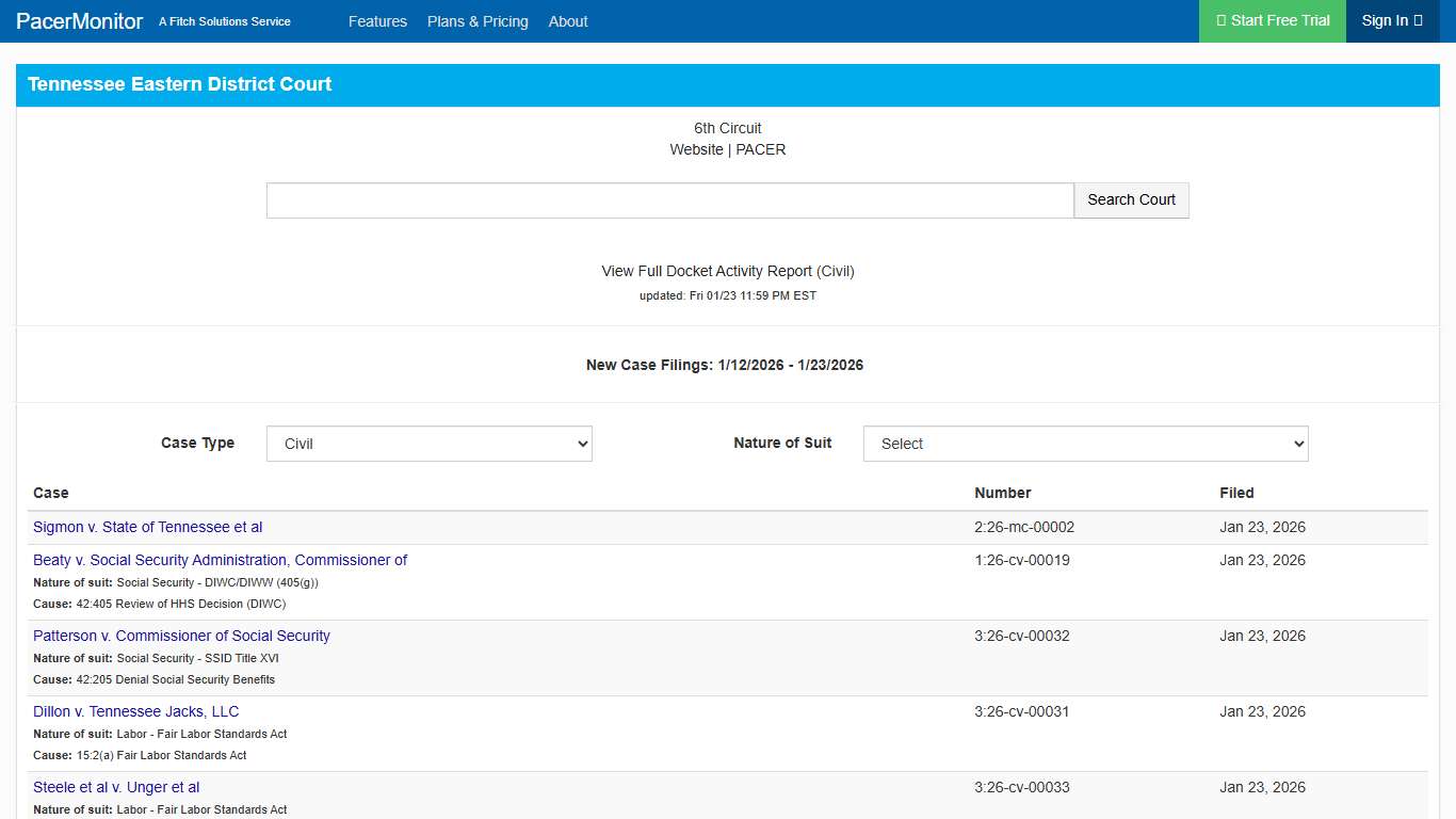 Tennessee Eastern District Court Information Page